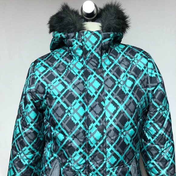 NWOT Fox Riders Teal, Grey, Black Winter Coat With Faux Fur Removable Collar - Picture 2 of 16